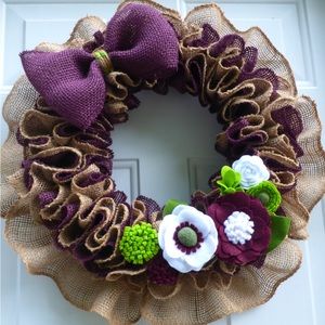 Burlap Wreath with Felt Flowers.